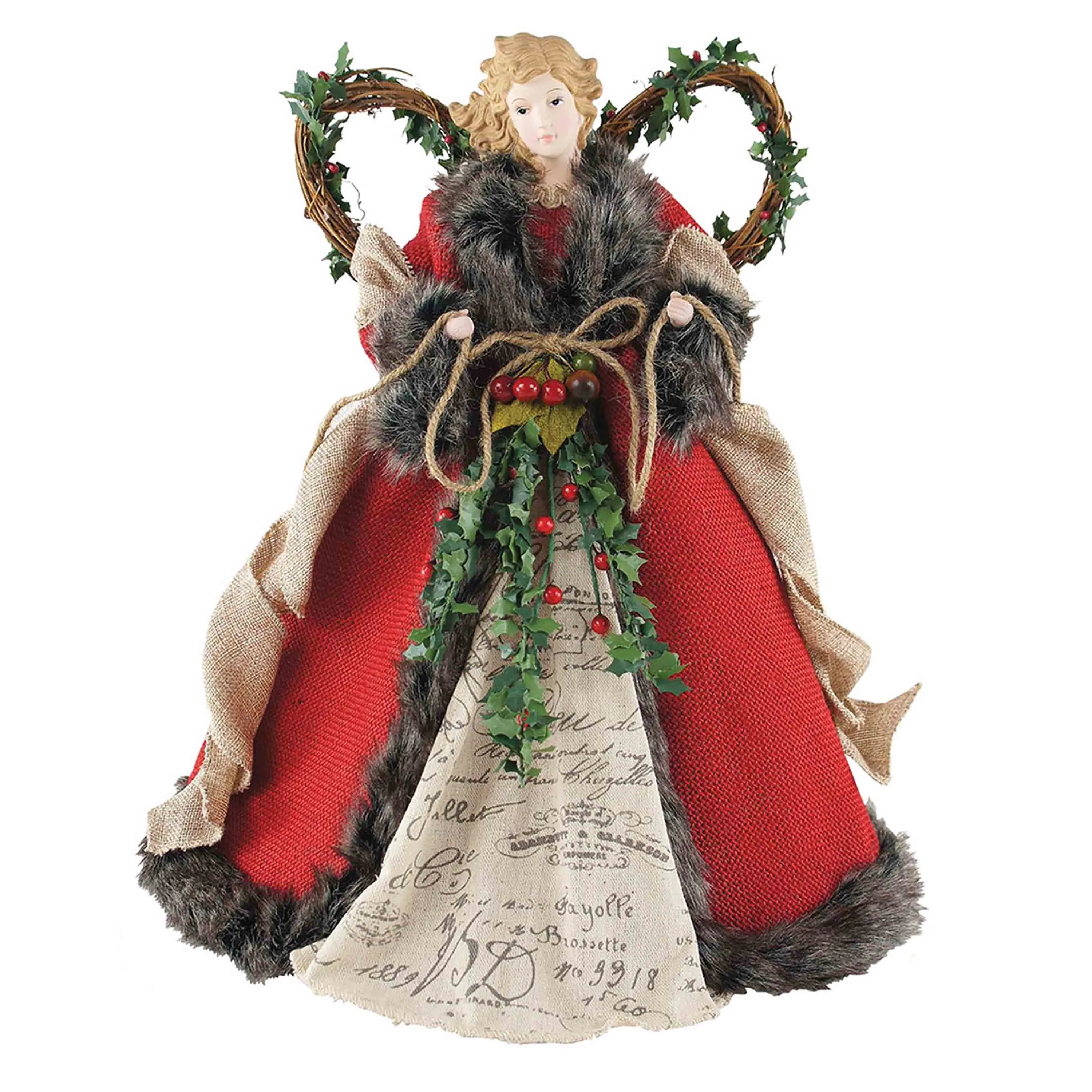 Red Homespun Angel - 16" Tree Topper