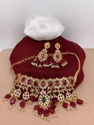 Red Stone Red Monalisa CZ High Neck Choker