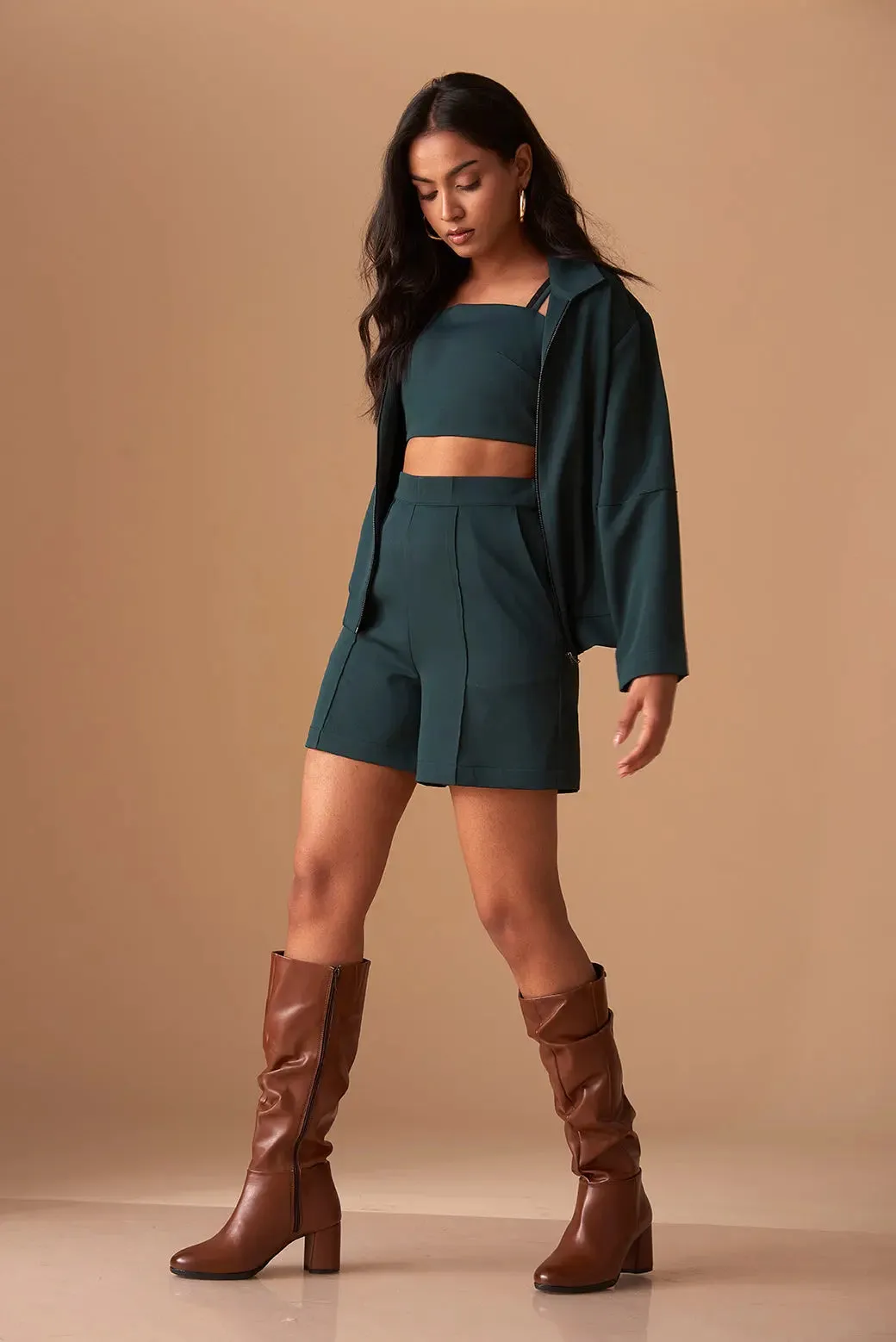 Ruched Top with Shorts and Shacket