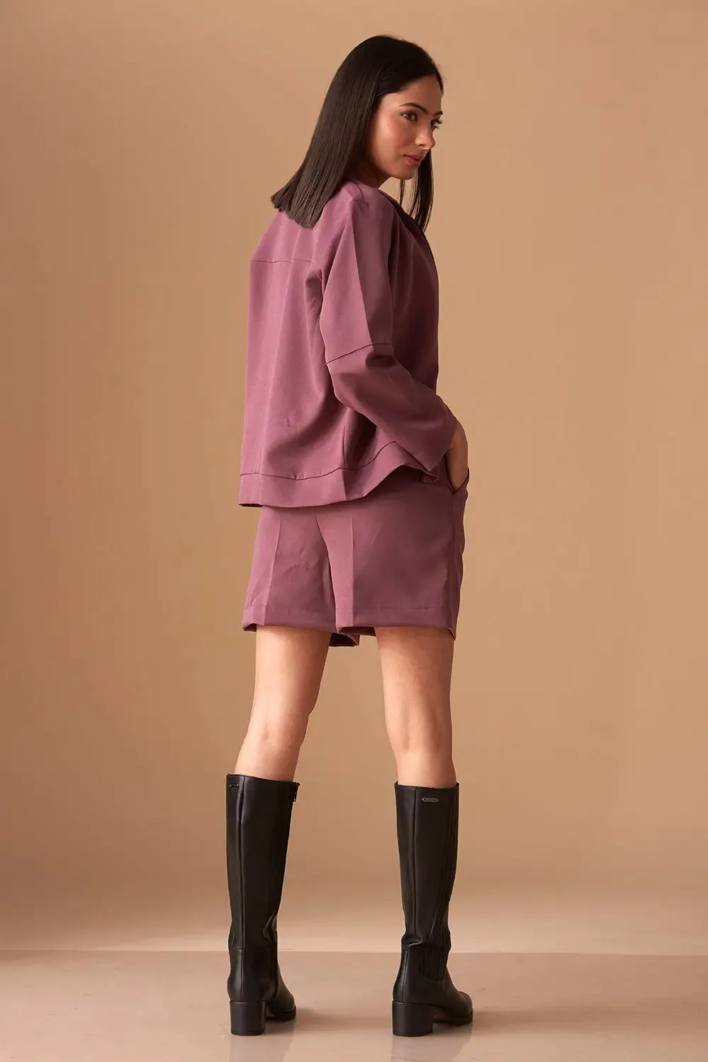Ruched Top with Shorts and Shacket