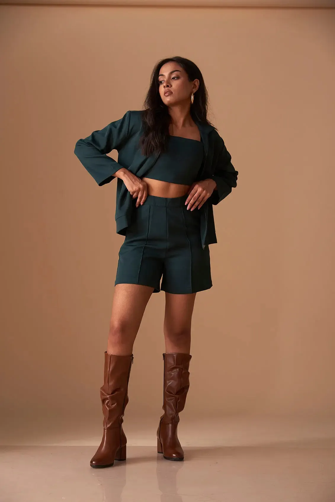 Ruched Top with Shorts and Shacket