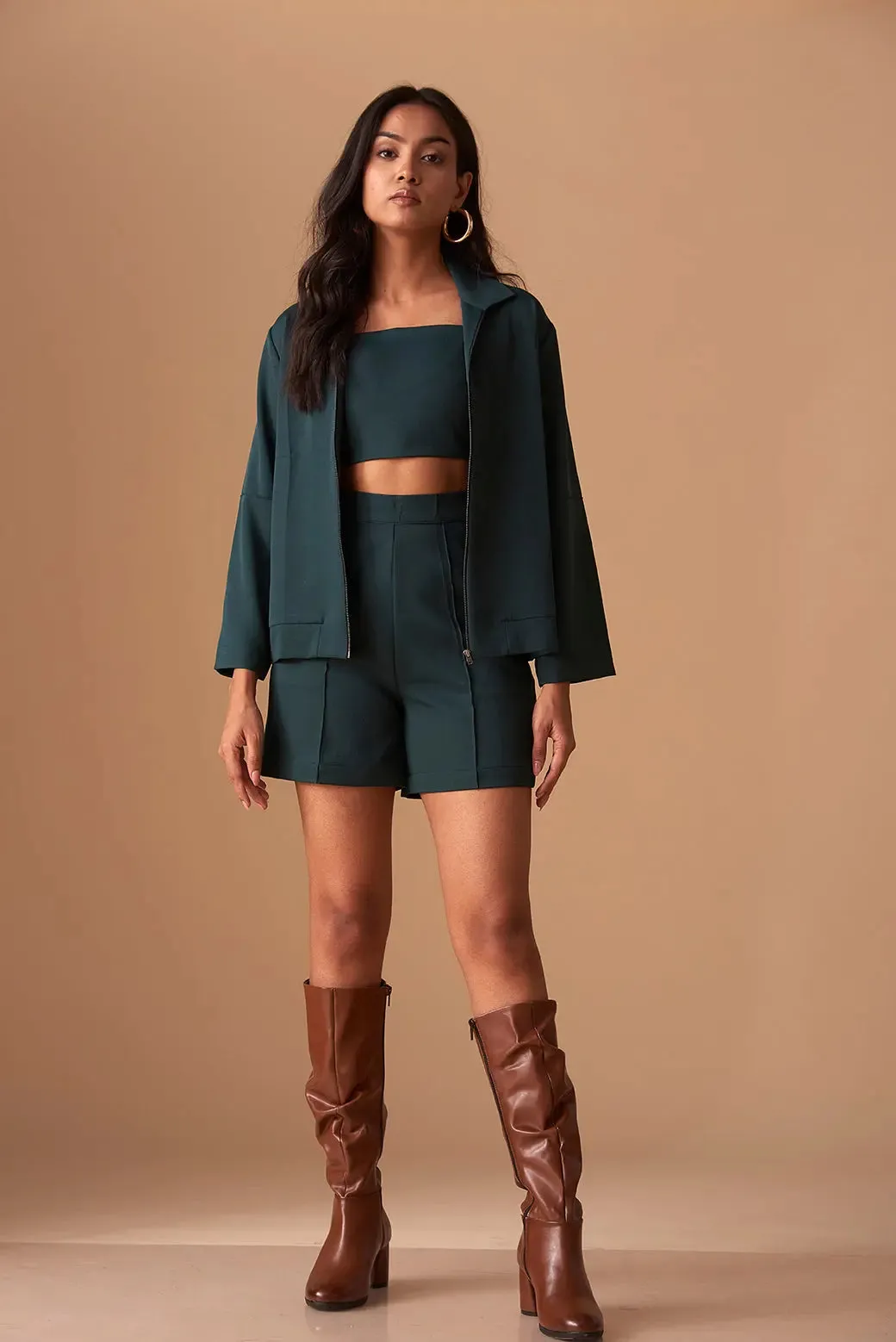 Ruched Top with Shorts and Shacket