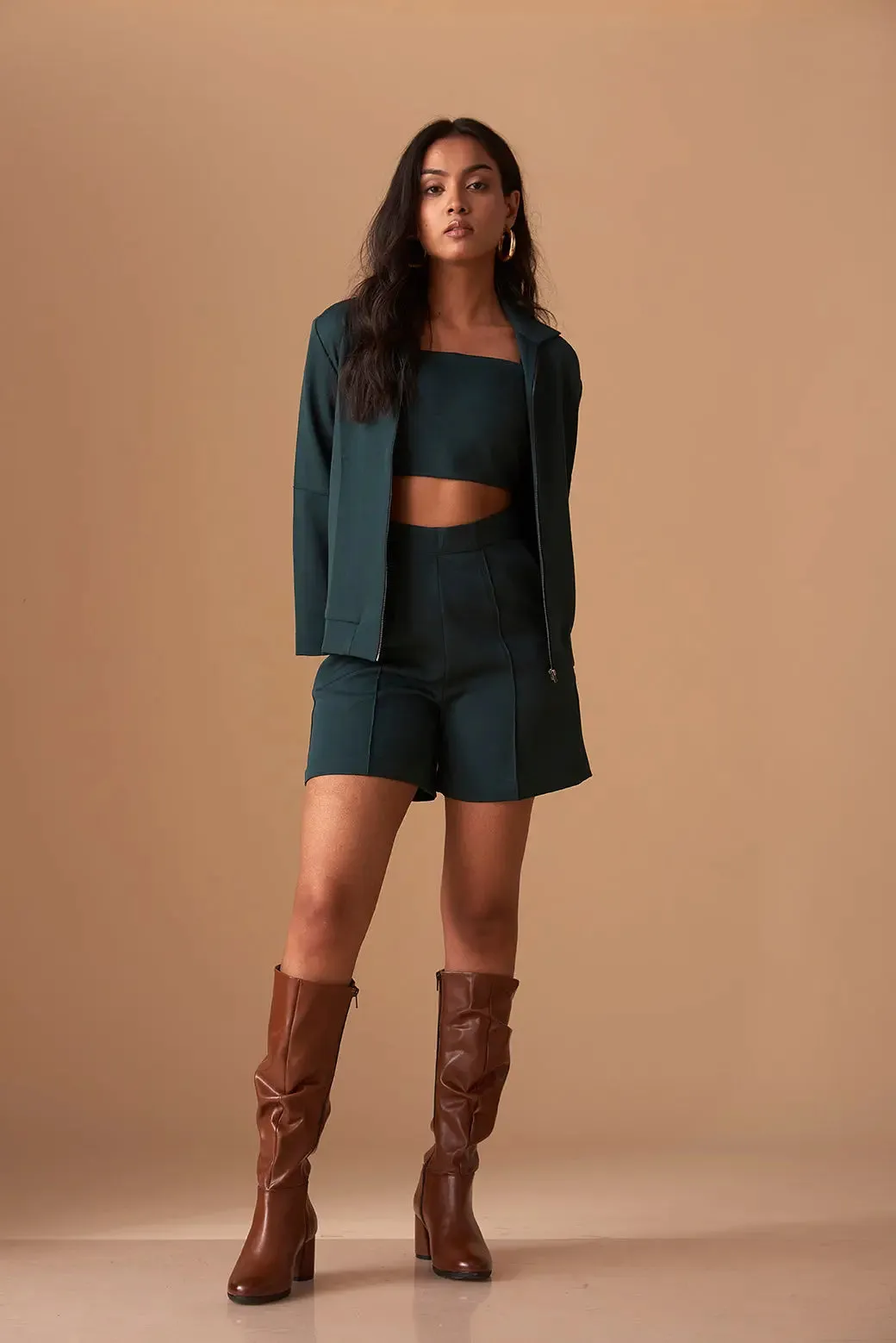 Ruched Top with Shorts and Shacket