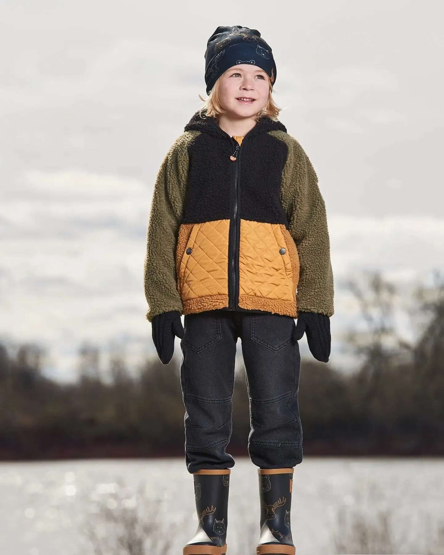 Sherpa Mid-Season Colorblock Jacket Black, Tan, And Olive Green