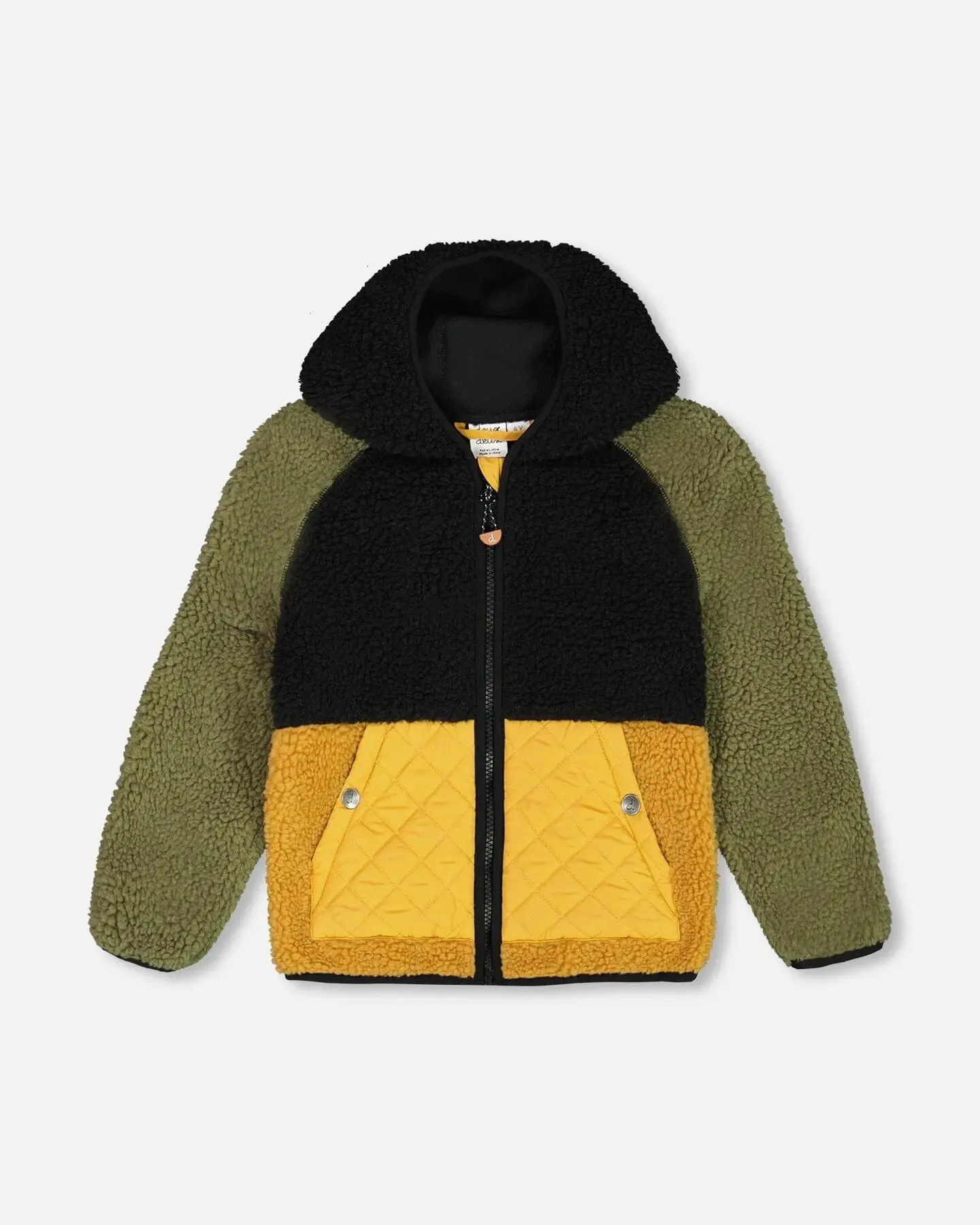 Sherpa Mid-Season Colorblock Jacket Black, Tan, And Olive Green