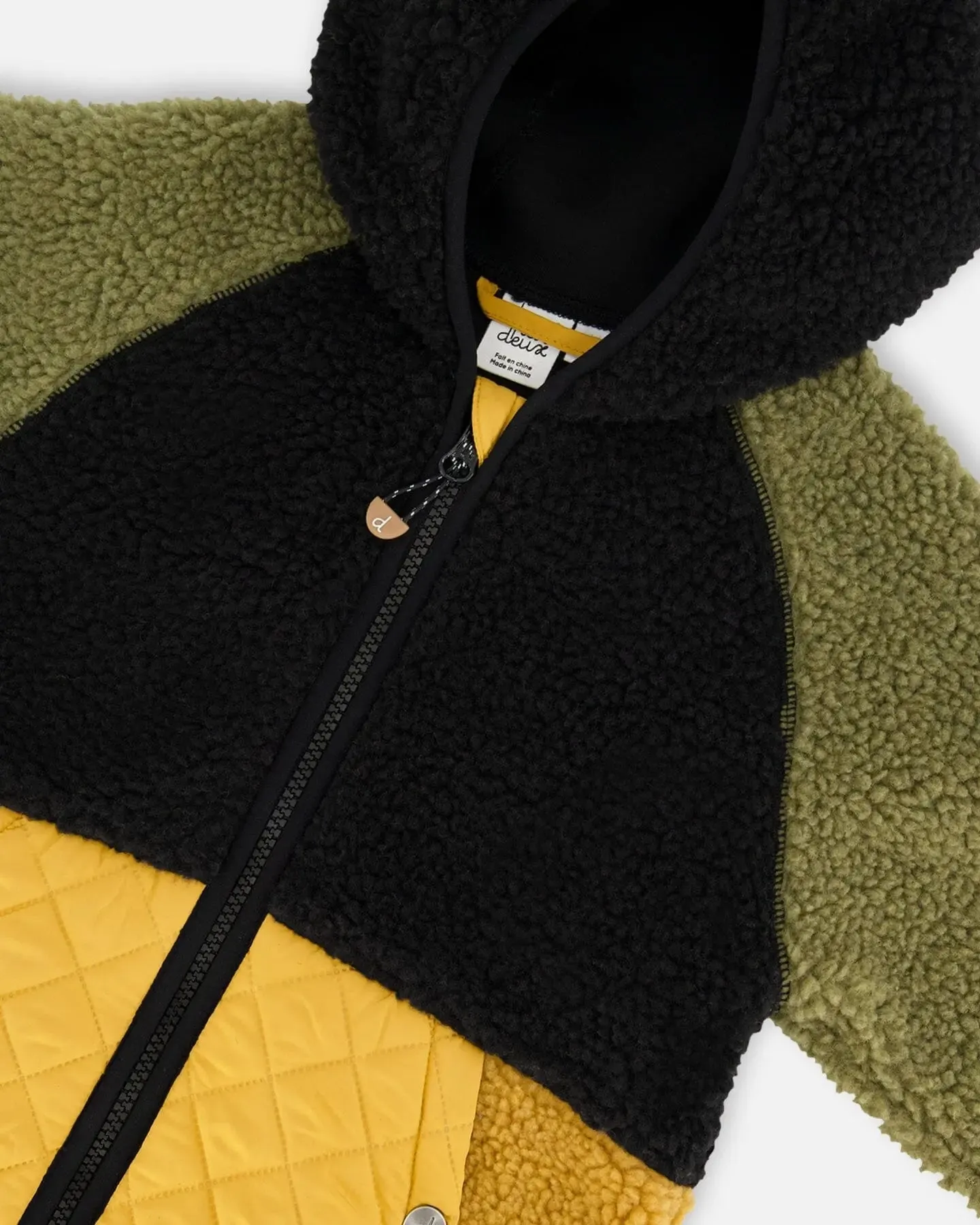 Sherpa Mid-Season Colorblock Jacket Black, Tan, And Olive Green