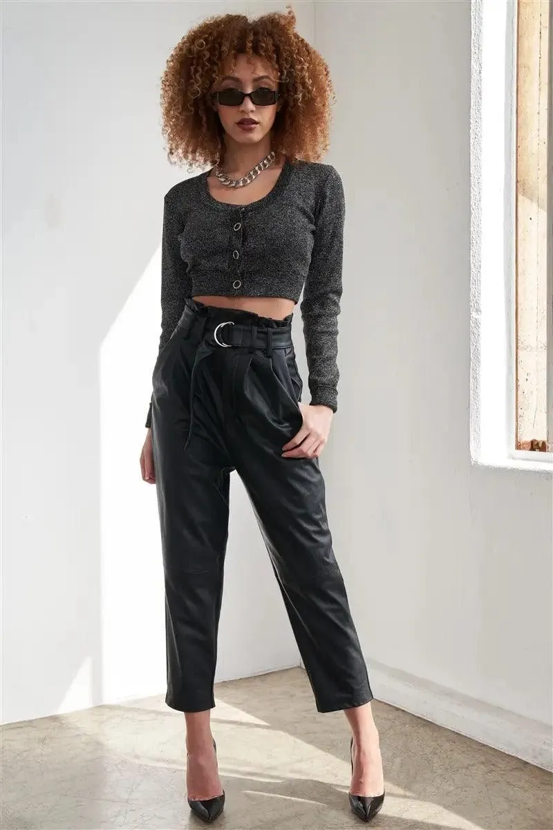 Sparkly Metallic Black Long Sleeve Crop Cardigan
