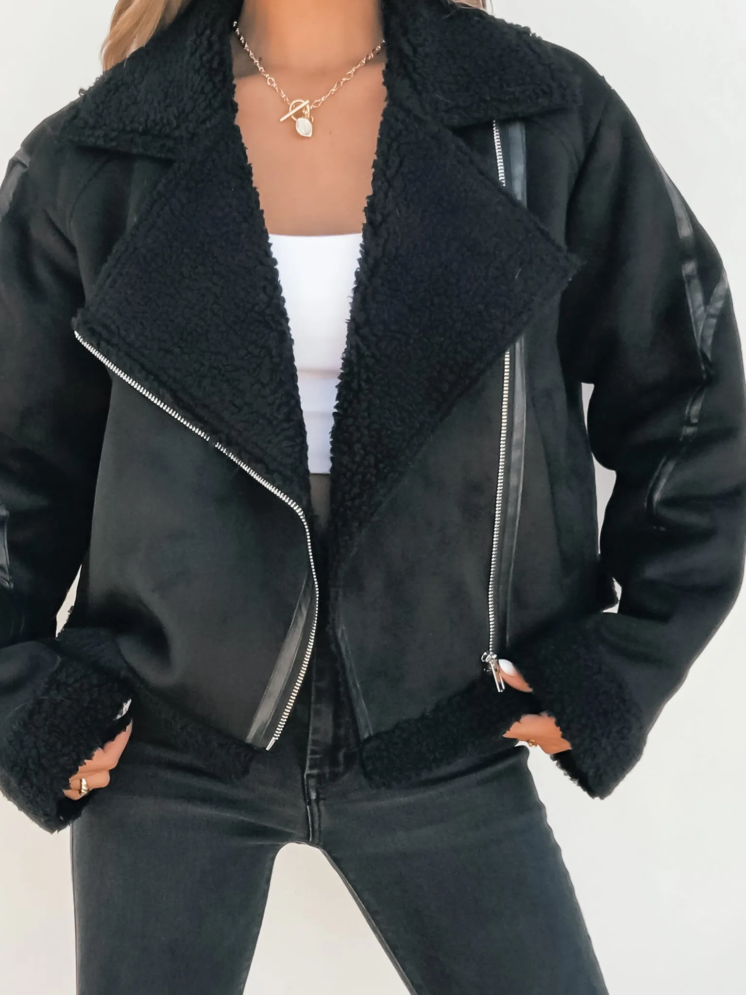 Stop and Stare Sherpa Jacket in Black