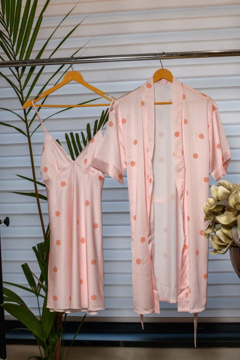 Stylish Peach Night Gown With Cozy Robe Ensemble