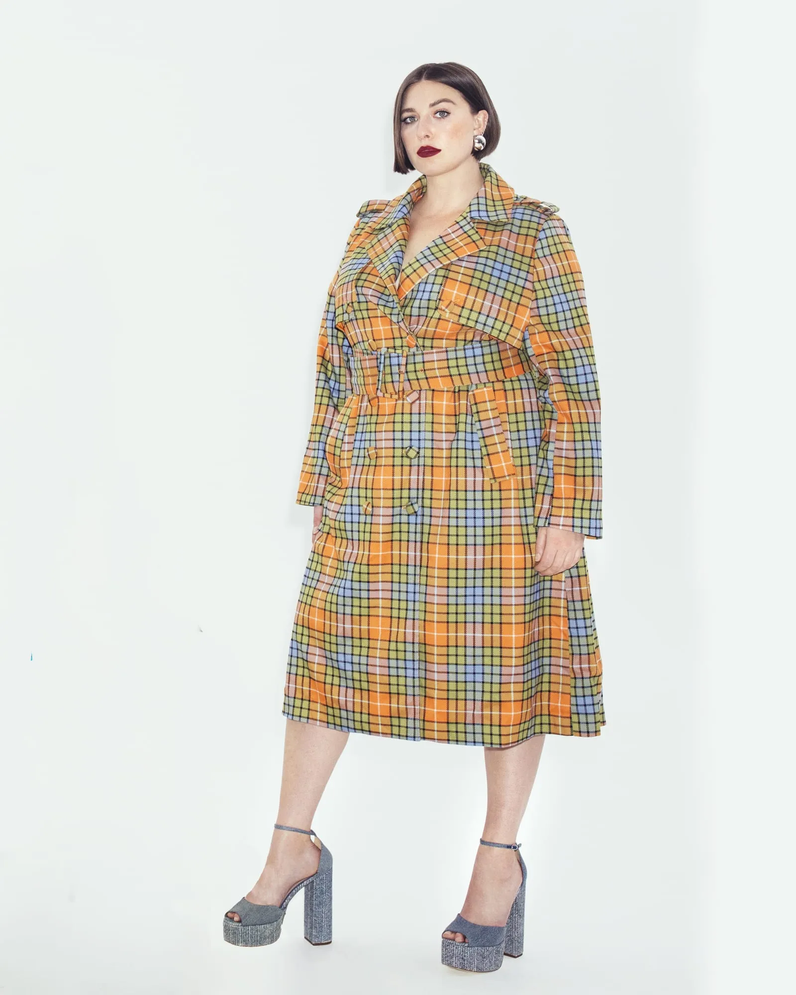 The Florence Plaid Trench Coat | Orange