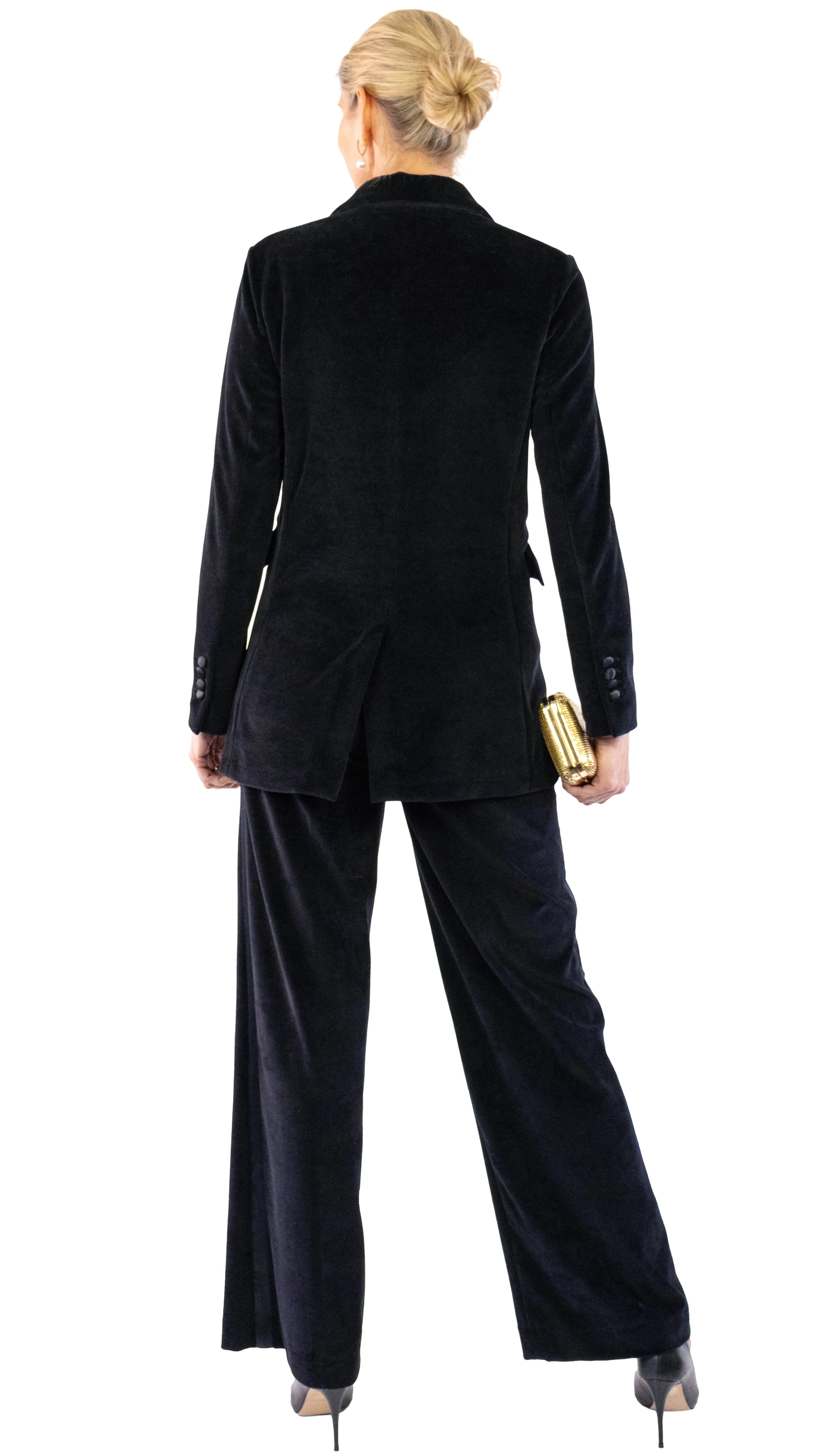 Velvet Tuxedo Pants - Black