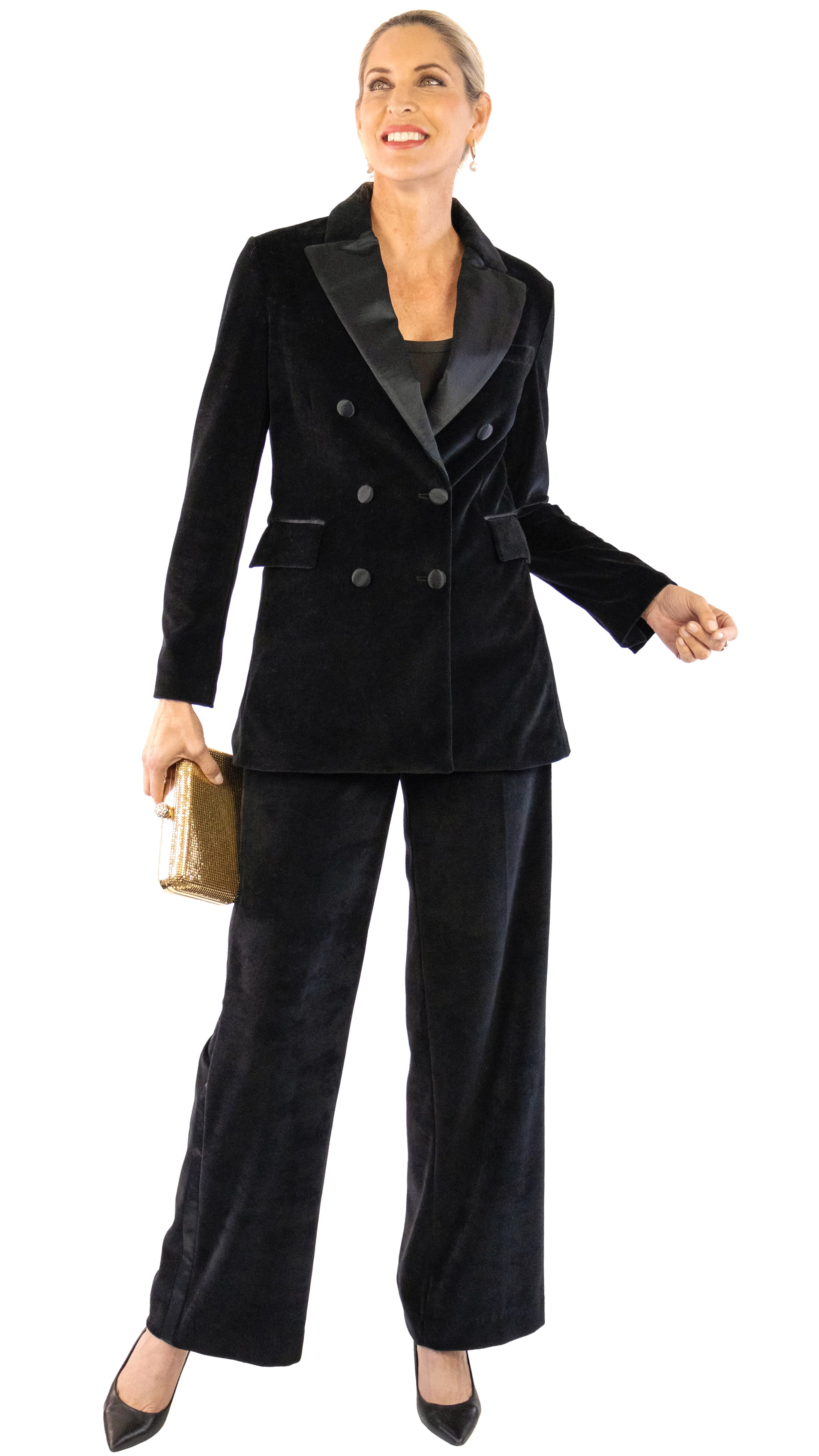 Velvet Tuxedo Pants - Black