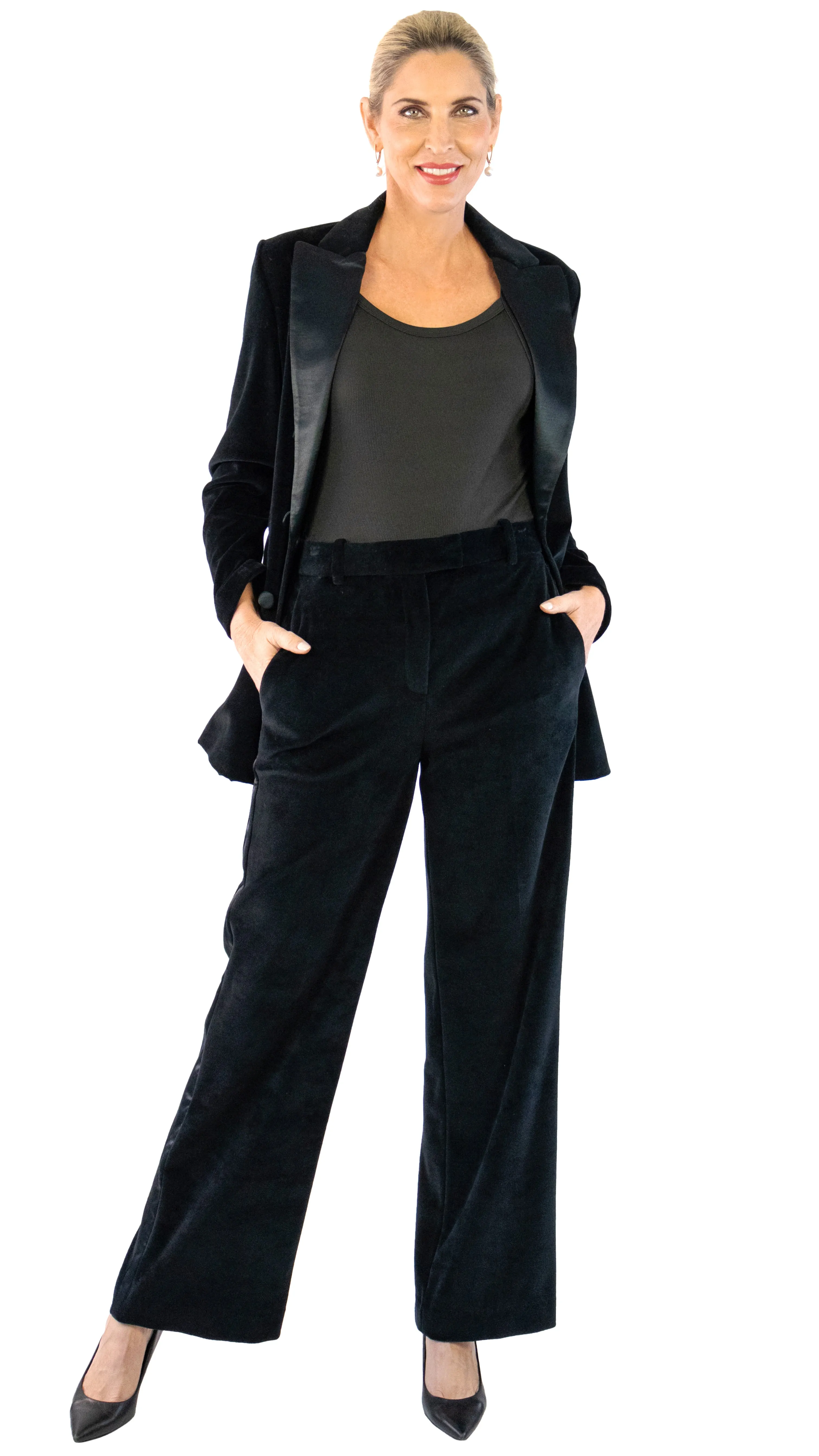Velvet Tuxedo Pants - Black