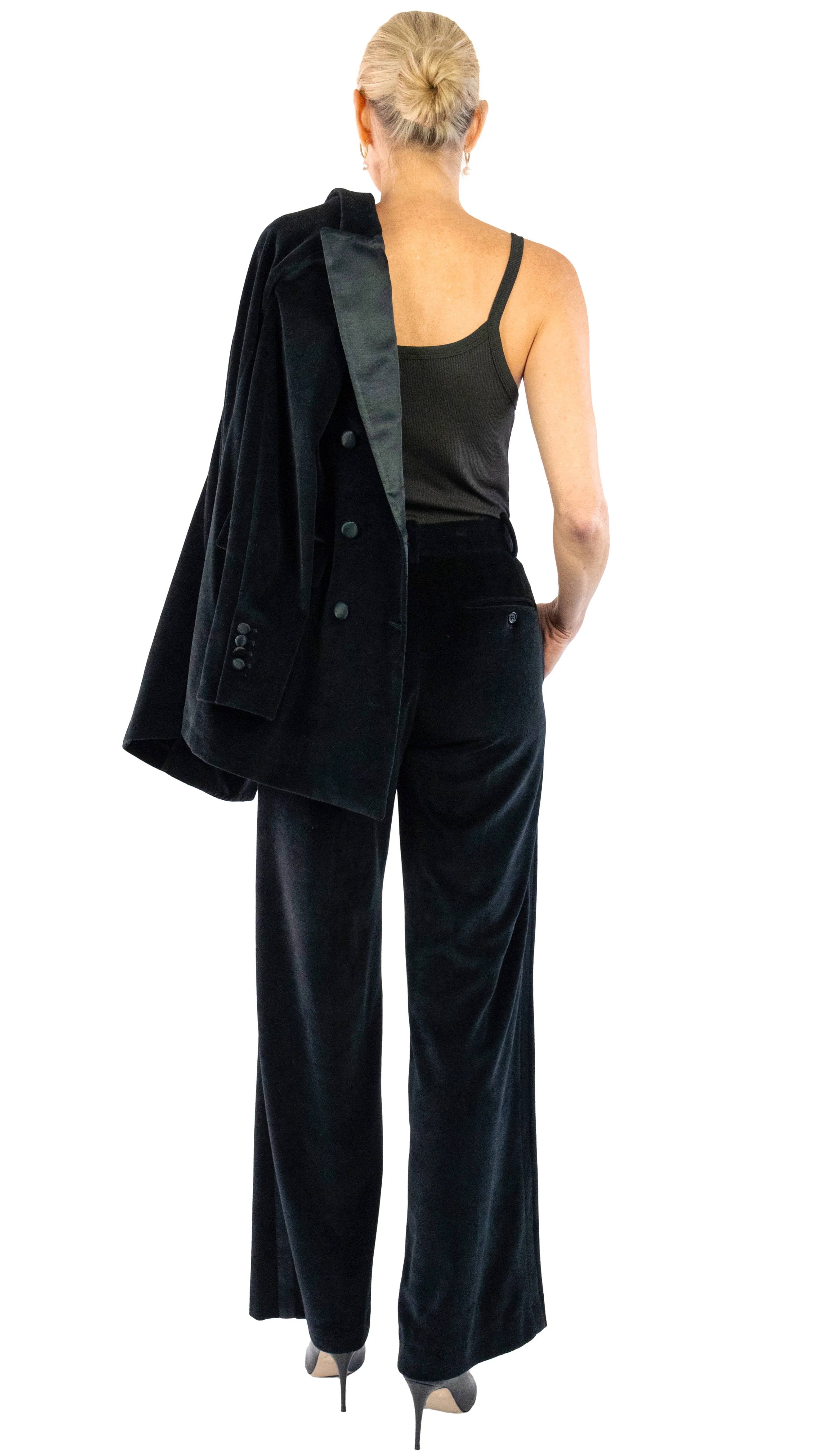 Velvet Tuxedo Pants - Black