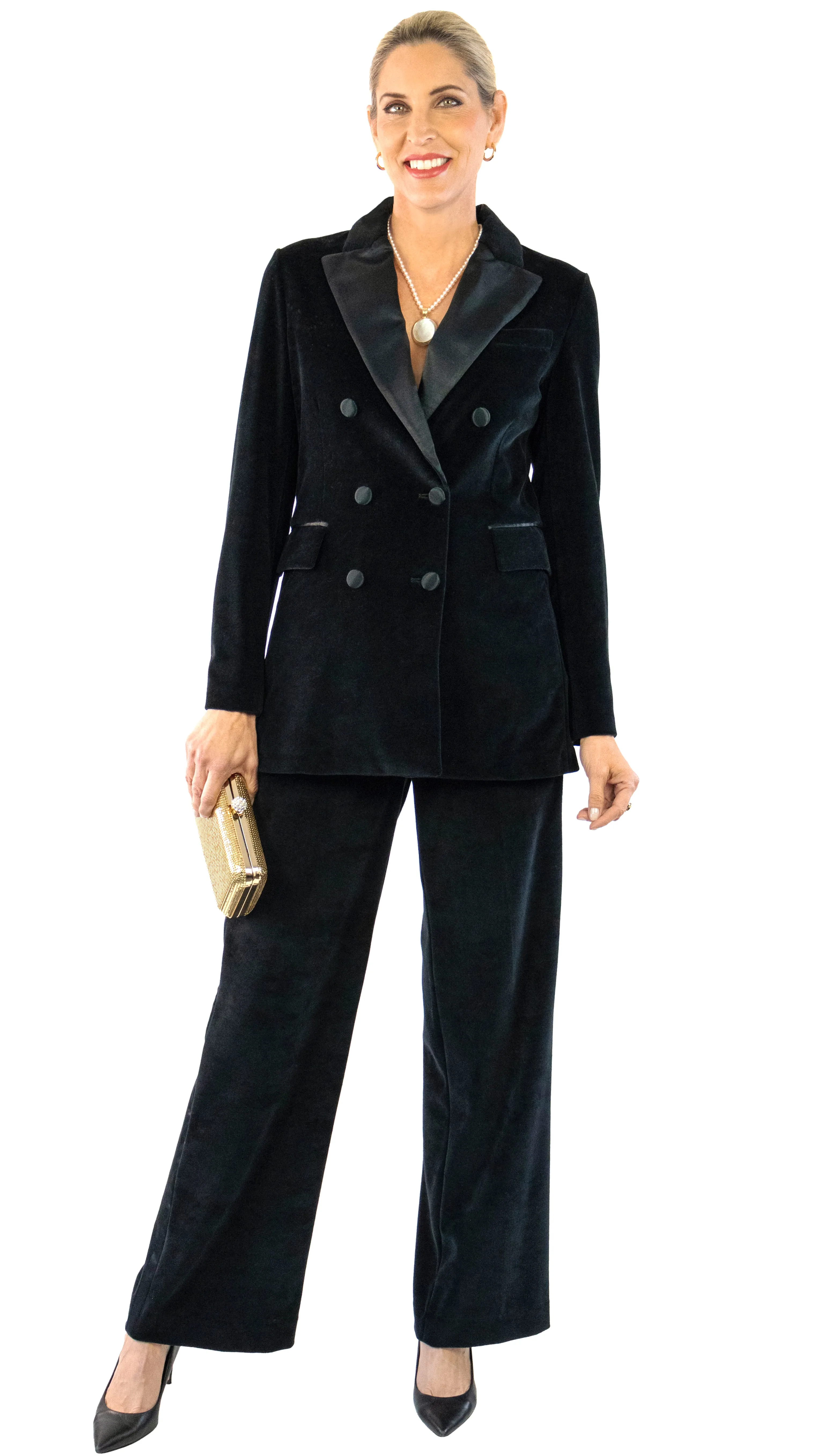 Velvet Tuxedo Pants - Black