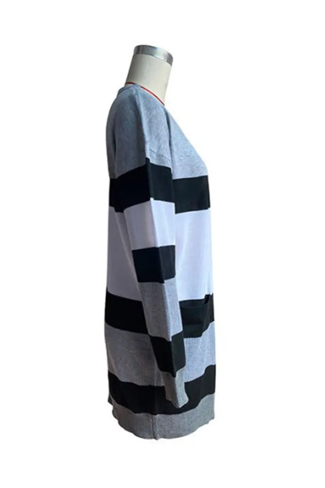 Winter Outfits Grey Color Block Pocketed Open Front Sweater Cardigans