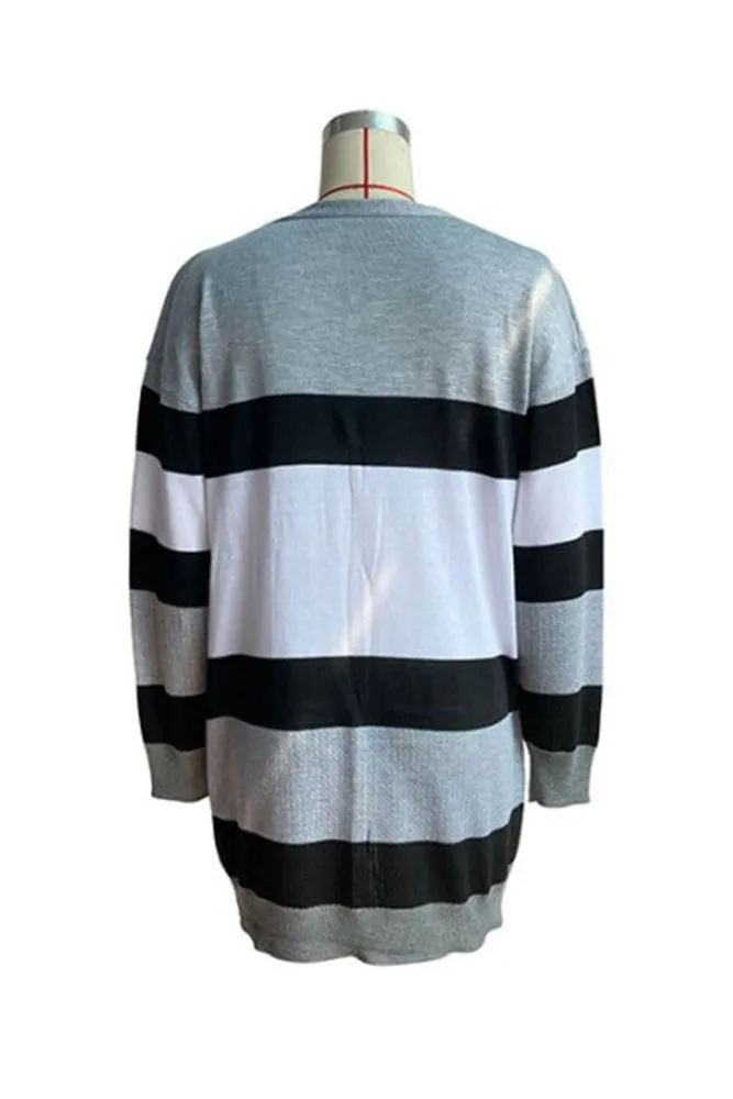 Winter Outfits Grey Color Block Pocketed Open Front Sweater Cardigans