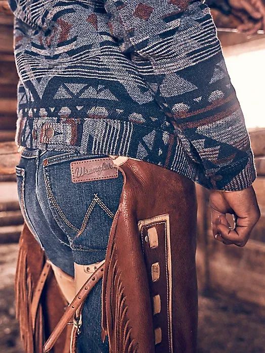WRANGLER PAGEANT BLUE SHERPA LINED JACQUARD PRINT JACKET